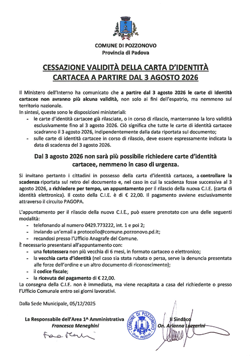 AVVISO IMPORTANTE - Cessazione validità della carta d'identità cartacea a partire dal 3 agosto 2026.