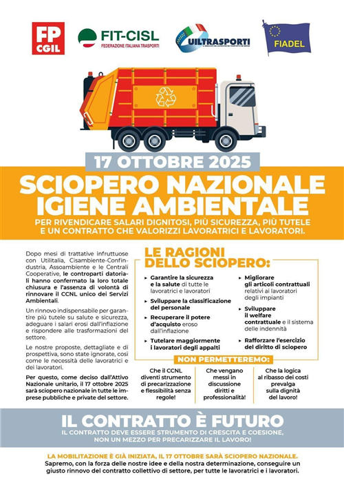 14 ottobre 2025 sciopero nazionale igiene ambientale.