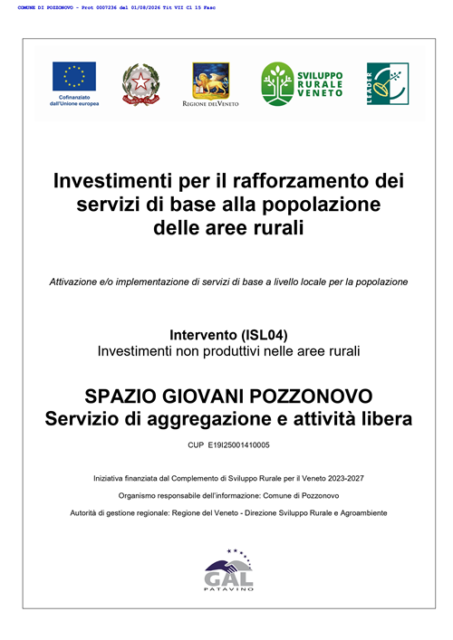 CSR VENETO 2023-2027 â€“ Intervento (ISL04) Investimenti non produttivi nelle aree rurali "SPAZIO GIOVANI POZZONOVO - SERVIZIO DI AGGREGAZIONE E ATTIVITÀ LIBERA" - CUP E19125001410005